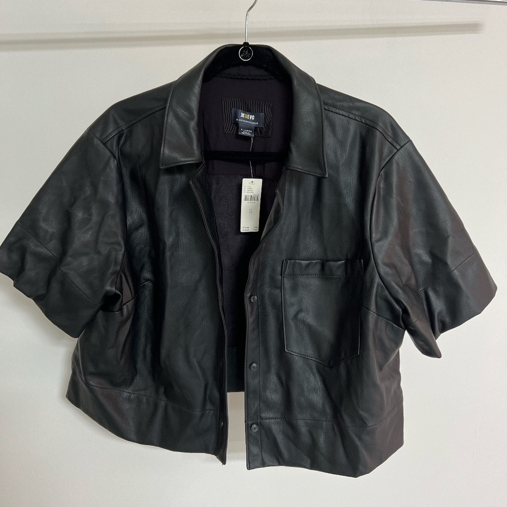 Maeve S/S vegan leather surfer shirt, black NWT